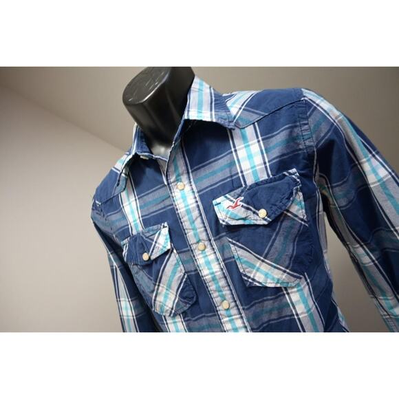 Hollister Western Pearl Snaps Cowboy Shirt Plaid Long Sleve Mens Size Medium - Picture 1 of 8